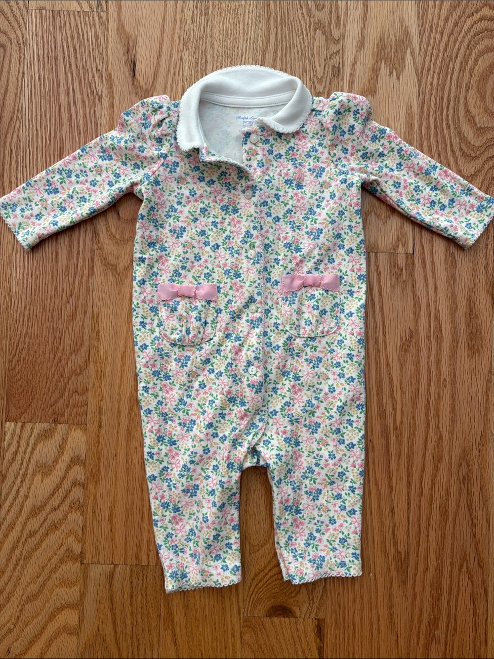 Ralph Lauren Pink Floral Collared Baby One-Piece